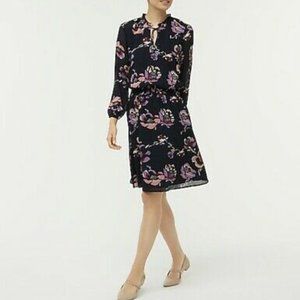 J Crew Floral Smocked Waist Dress Tie Neck